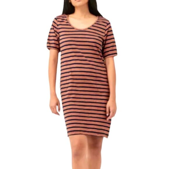 pact Dress‎ Avery Harvest Stripe Navy Blue Orange Organic Cotton Pockets Short S - Picture 2 of 16